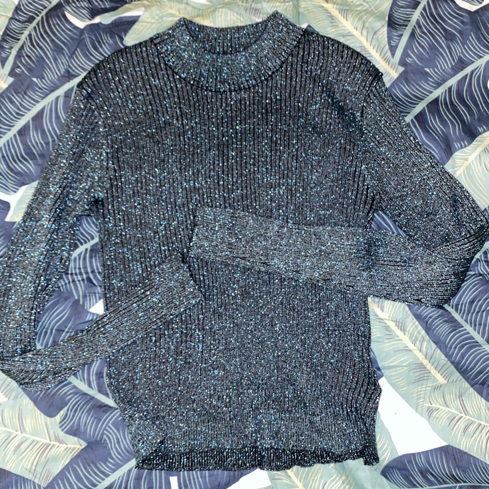 Teal glitter sweater crop top